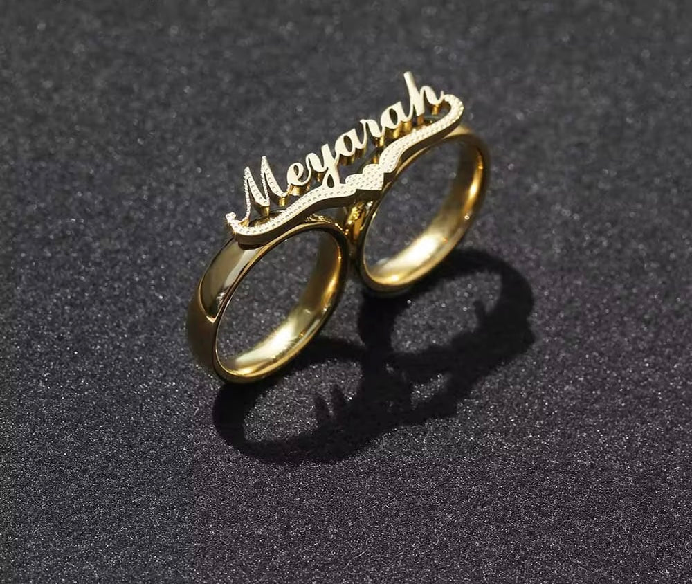 Cursive Two Finger Custom Ring