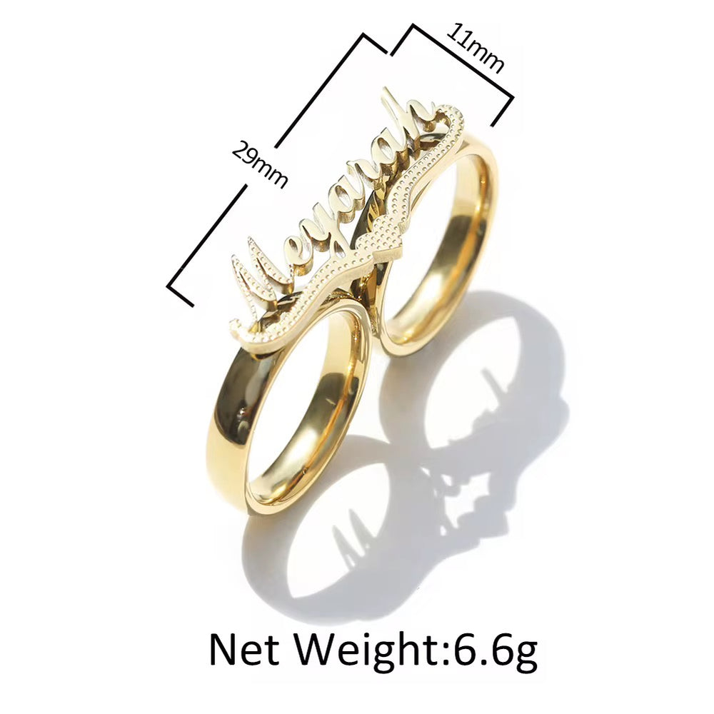Cursive Two Finger Custom Ring