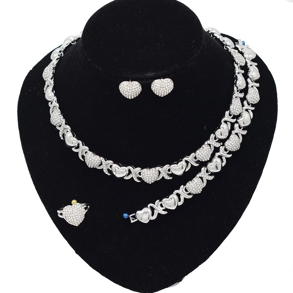 18k Gold Plated XO Heart Necklace Jewelry Set