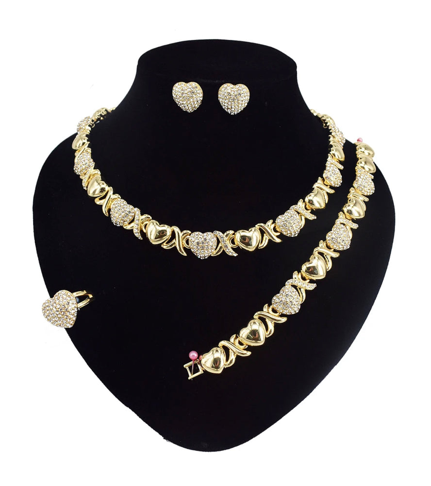 18k Gold Plated XO Heart Necklace Jewelry Set